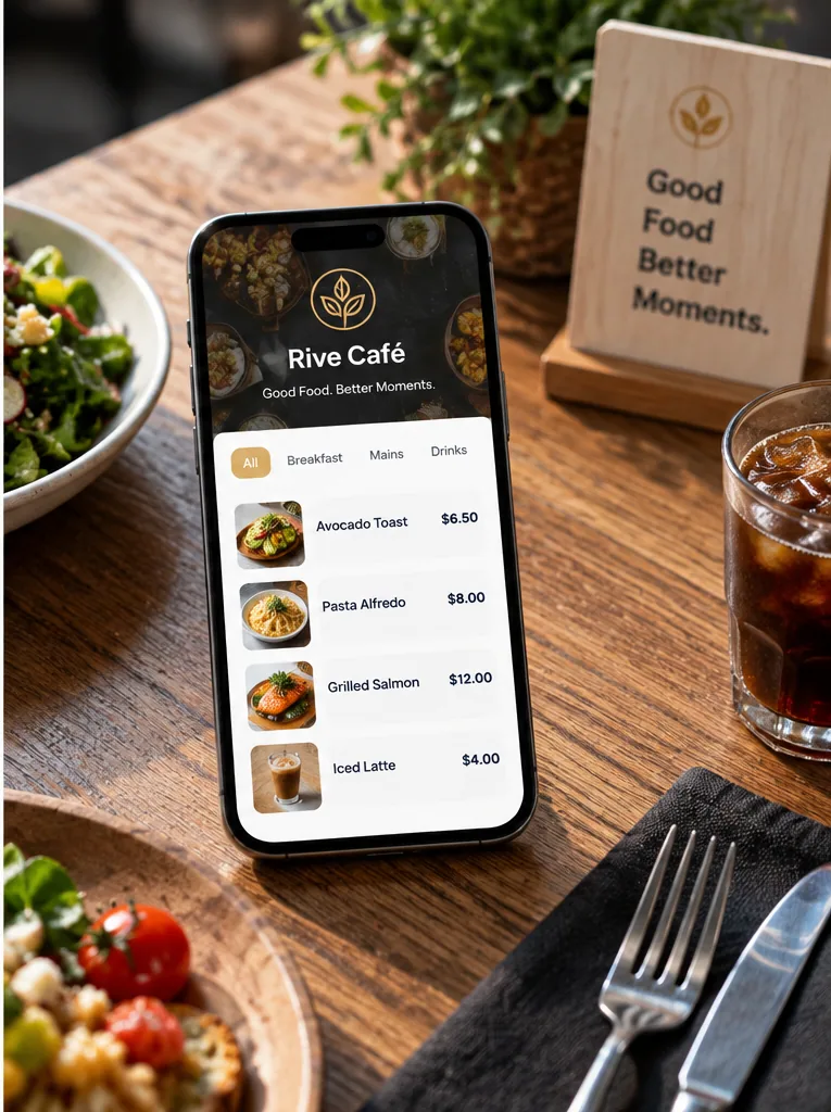 A restaurant Huwio Menu displayed on a phone